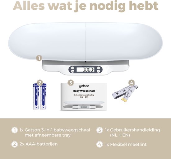 Gatson Babyweegschaal - Met App - Tot 30kg - Inclusief Meetlint - Dierenweegschaal - Weegschaal baby - Babyshower