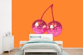 Behang - Fotobehang Discoballen - Kers - Spiegels - Roze - Breedte 600 cm x hoogte 400 cm