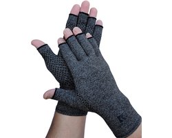 KANGKA® Reuma Compressie Handschoenen met Antislip en Open Vingertoppen Maat M - Grijs