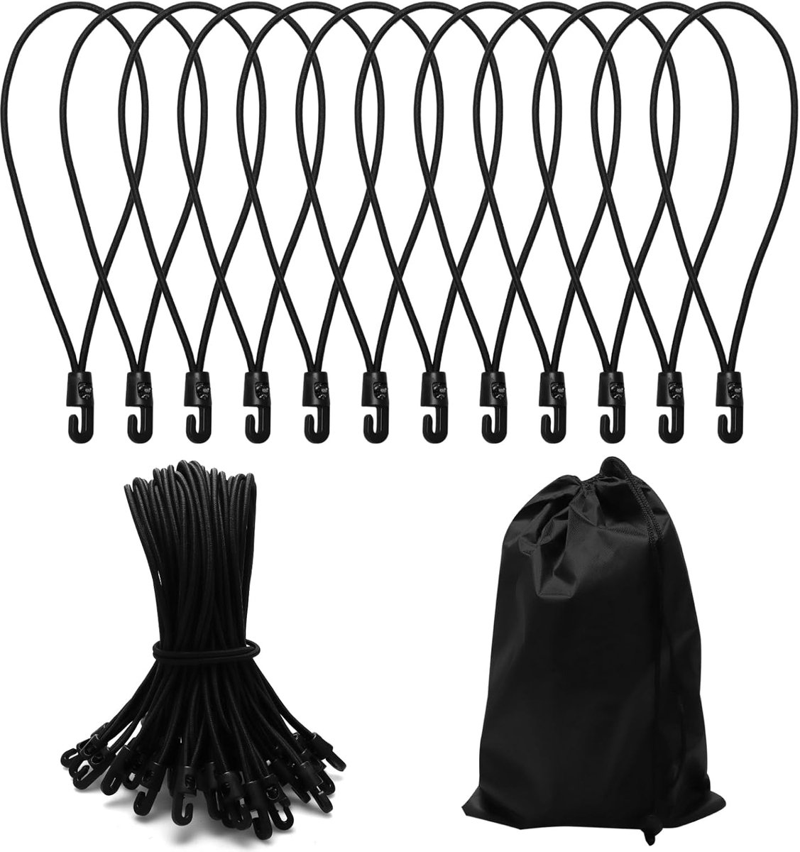 Ibenzoa® Set van 50 Rubberelastieken met Verstelbare Haken - Diverse Breedte en Lengte