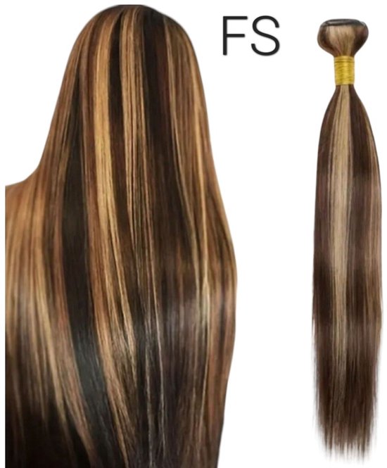 frazimashop -Brazilian hair Remy wave - 18 inch 45 cm - Human hair Straight weave bundel -1 stuk bundel Straight weave mix kleur #4/27