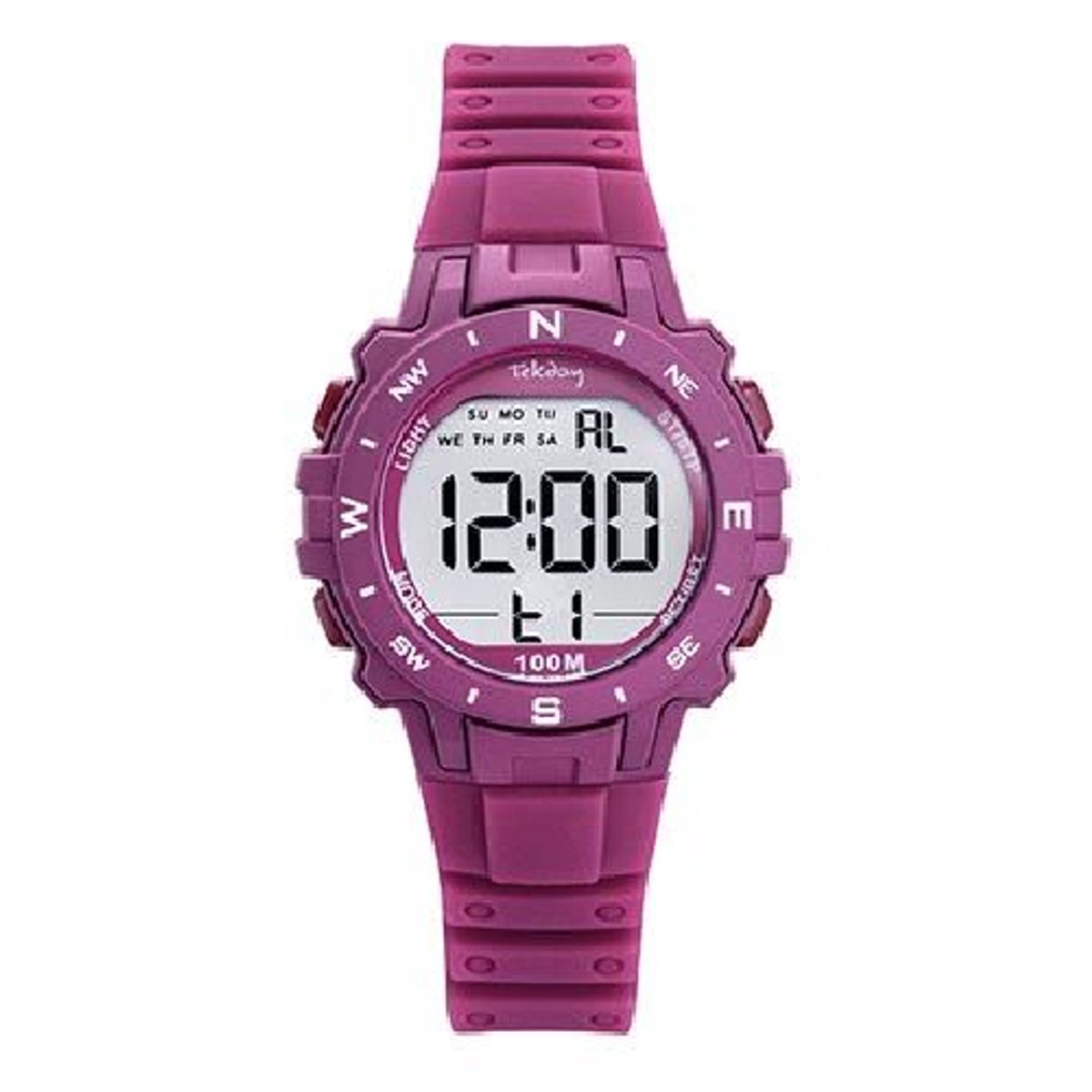 Tekday-654798-Dameshorloge-aubergine-zilverkleurig-10 atm waterdicht-diameter 33 mmt-sporten-zwemmen-hoog draagcomfort