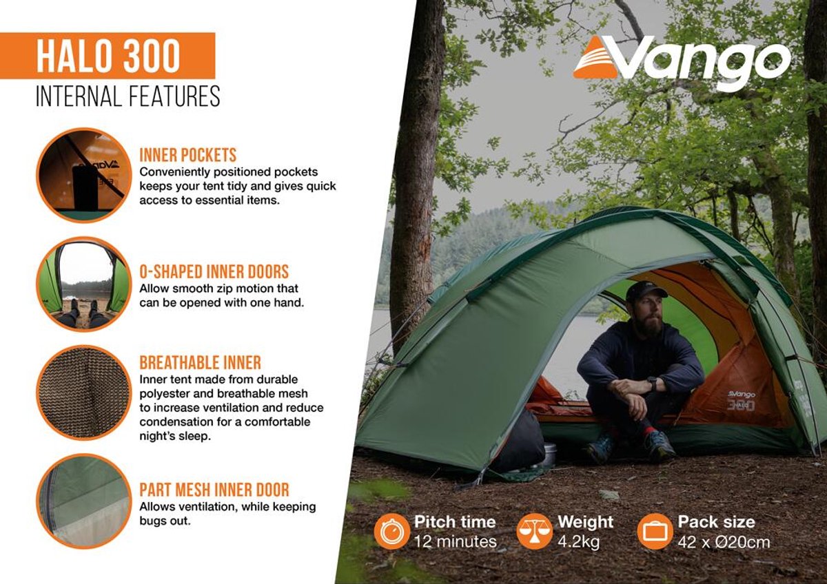 Vango Halo 300 - Pamir Green - Koepeltent - Lichtgewicht