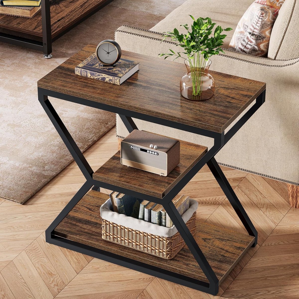 Tribesigns Consoletafel 105 Cm Met 4 Niveaus, Smalle Industriële Banktafel Met Rond Metalen Frame, Houten Ingangstafel Met Opbergrekken Voor Woonkamer (Rustiek bruin Tribesigns Consoletafel 105 Cm Met 4 Niveaus, Smalle Industriële Banktafel Met Rond Metalen Frame, Houten Ingangstafel Met Opbergrekken Voor Woonkamer (Rustiek bruin