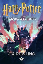 Boekomslag van Harry Potter en de Relieken des Doods met een kasteel, onweer en Harry Potter in het Spaans.