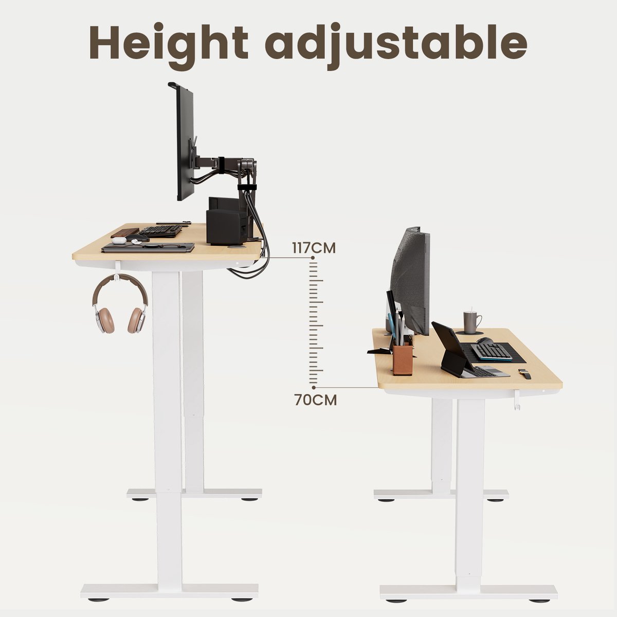 Zit-sta bureau 160 x 80 cm - Elektrisch in hoogte verstelbaar 70-117 cm - Anti-botsingstechnologie thumbnail 2