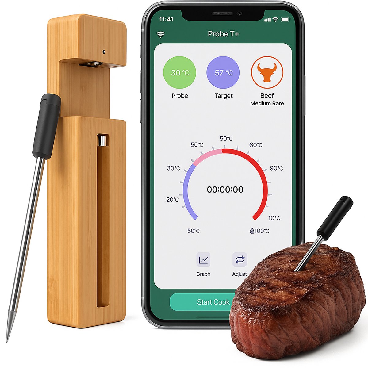 Sonedo Vleesthermometer draadloos met App - BBQ Thermometer bluetooth - Oventhermometer - BBQ Accesoires