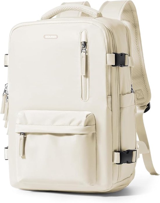 Sounix Laptoptas 16 inch - Laptoptas Dames & Heren - Rugtas - Rugzak - Inclusief Usb Oplaadstation - Hoge kwaliteit - Beige