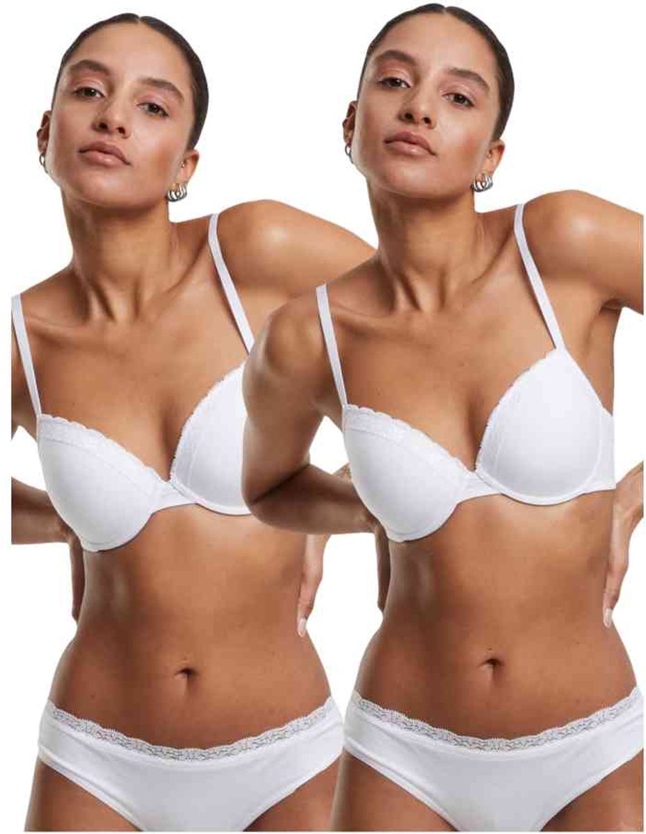 Urban Classics - Basic Cotton Lace 2Pack BH - 70B - Wit/Wit