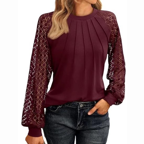 Trendy Dames Shirt Paars - Doorschijnend - Lange Mouwen - Zomer - Bordeaux Rood - T-shirt