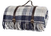 Picknickkleed Polo Tartan Navy Bannockbane - Wol - Leren Draagset - Waterdicht - 145x183cm - Tweedmill