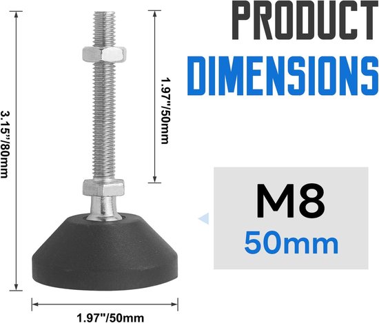 4 Stuk Verstelbare Stelvoeten Meubelpoten Stelpoot M8