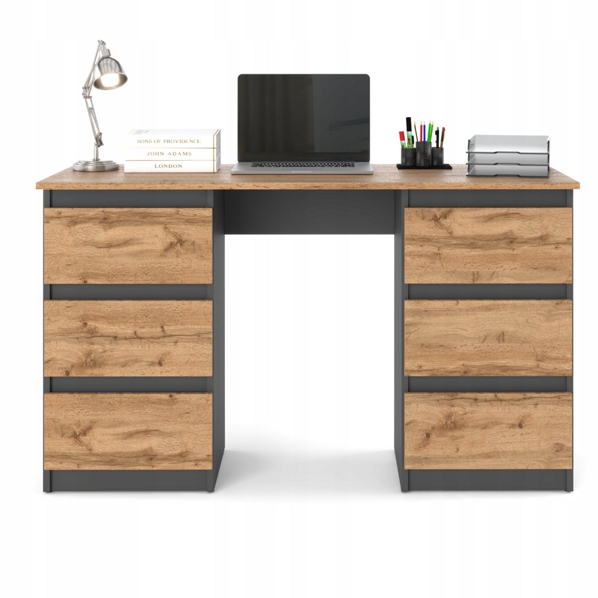 Meubel Square - Bureau Bernova - Wit Mat - Kindertafel met 6 lades