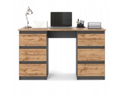 Meubel Square - Bureau Bernova - Antraciet / Eiken - met 6 lades