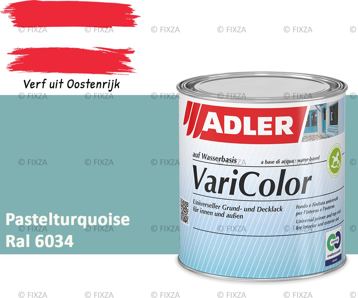 ADLER Varicolor Lakverf RAL 6034 – Pastelturquoise 750 ml – 2-in-1 Houtverf, Metaalverf en Kunststof Lak voor Binnen & Buiten