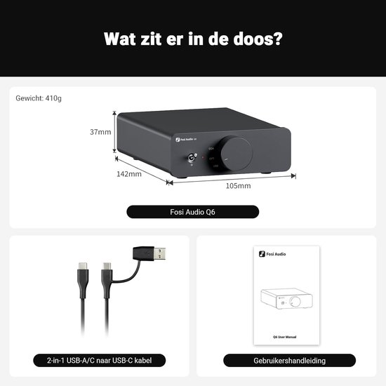 Fosi Audio Q6 - Mini Desktop DAC - USB C Digitaal naar Analoog Audio Converter - OPT/COA Ingang - RCA Uitgang -Sub-Out -Hi-Res 32bit/768kHz — afbeelding 3