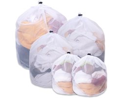 5-pack wasmachine wasnet - waszak met touwstopper - fijnmazige waszak - anti-vervormingsnet wasnetzak - verschillende maten - geschikt voor bh's, sokken, schoenen, jeans, shirts, babykleding, bagage