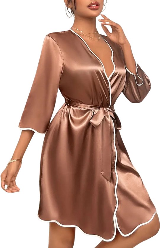 Bovista Satijnen Badjas Dames - Kimono - Kamerjas - Satijn - Ochtendjas - Pyjama - Maat M