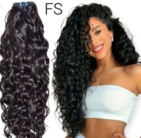 Foto: Frazimashop hairextention braziliaans remy weave hair 14 inches haarstuks water diep golf 1stuks bundel 1b haarextenties human hair