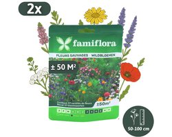 Famiflora wildbloemenmengsel voor bloemenweide tot 100m² (2 zakjes) - 37 verschillende bloemsoorten - Bloemenweide zaad - Wildbloemen zaad - Wilde bloemenzaad