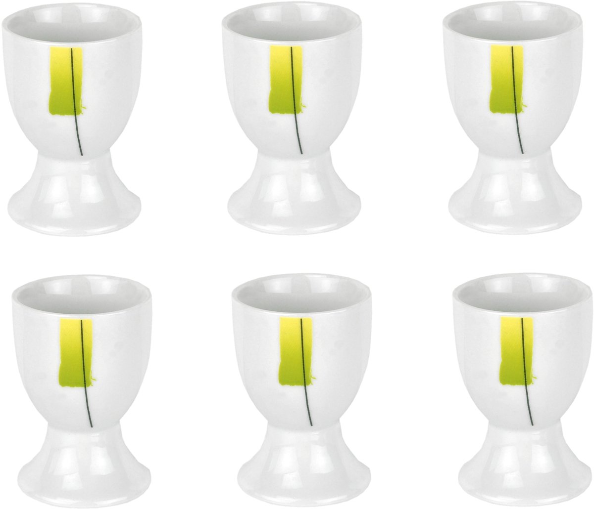 Set van 6 Manhattan eierdopjes 4,8cm porselein wit met decoratie