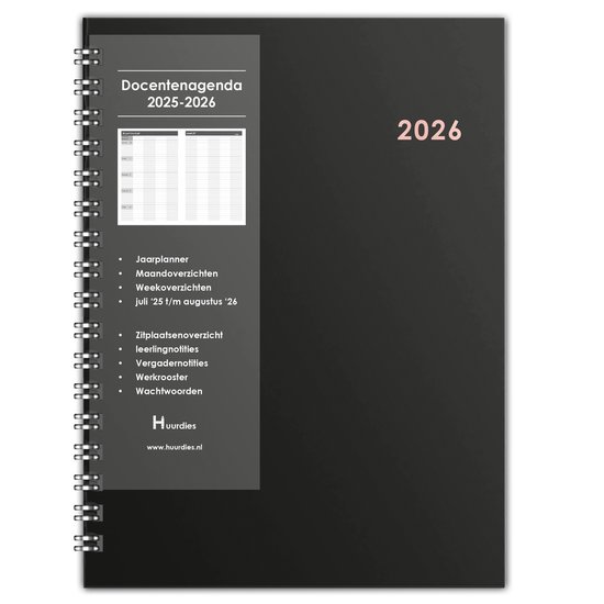 Huurdies - Docentenagenda - 2026 - A5 - Hardcover - Roséfolie & krasvast gelamineerd