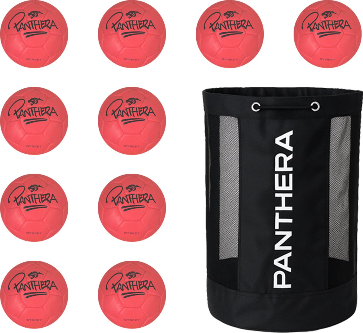 Panthera - Burner bal - Set van 10 - Inclusief ballentas - Zachte handbal - 13 cm - Roze - Handbal - Street handbal - Straat handbal
