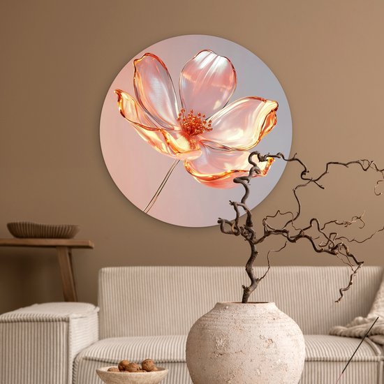 WallCircle® Cercle Mural 60x60 cm - Cercle Mural en Verres - Bloem - Rose - Décoration murale salon - Décoration murale chambre - Accessoires de décoration de chambre - Tableaux ronds