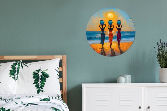 Cercle mural - Cercle mural - Cercle mural - Femmes - Plage - Coucher de soleil - Aluminium - Dibond - 60 x 60 cm - Intérieur et extérieur
