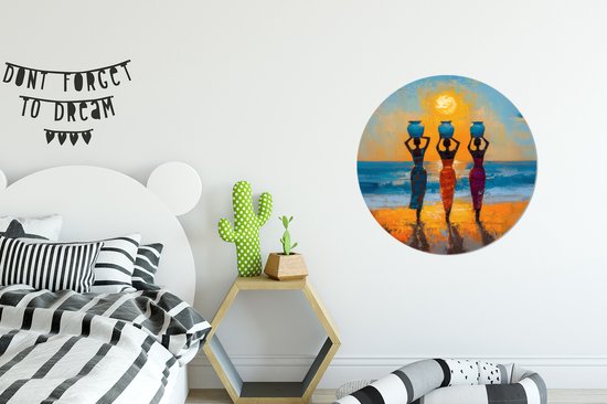 Cercle mural - Cercle mural - Cercle mural - Femmes - Plage - Coucher de soleil - Aluminium - Dibond - 60 x 60 cm - Intérieur et extérieur