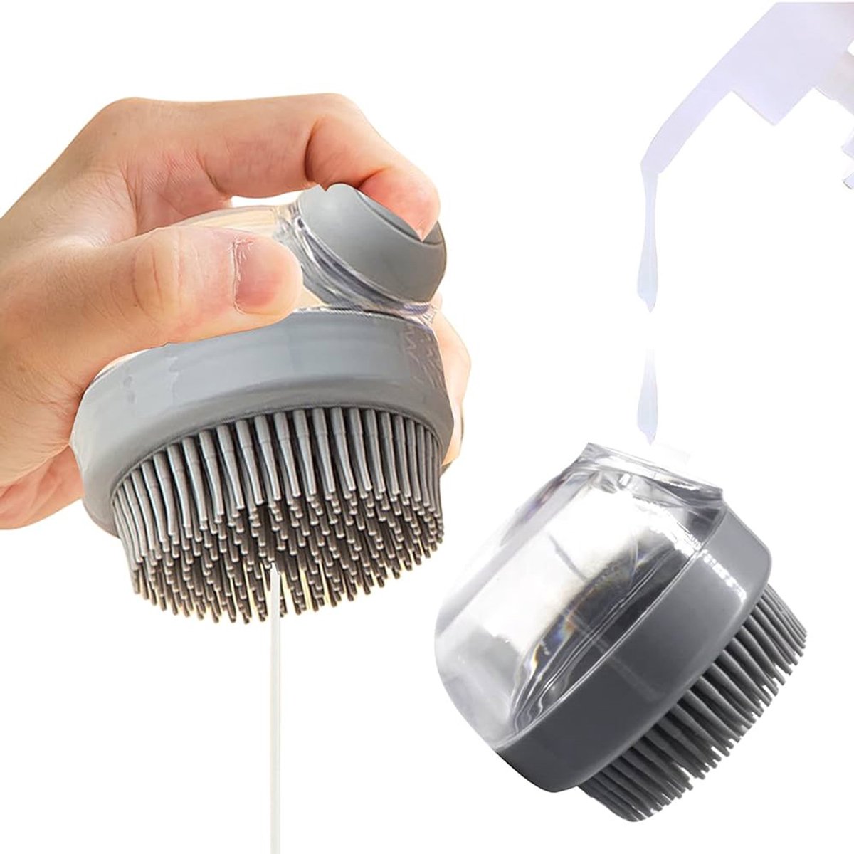 Slimtron - Universele Scalp Massager met Zeep/Shampoo Dispenser – Voor Mens en huisdier - Grijs