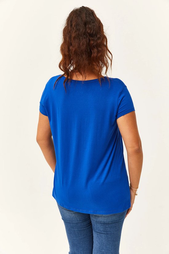 T-shirt Basic à manches courtes et col en V pour femme, taille 3XL, Blauw, taille XXXL