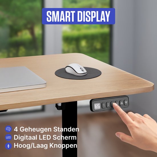 Stane Zit Sta Bureau Elektrisch Verstelbaar - 4 Geheugen Standen - Incl. Kabelgoot - 160 x 80 cm - Eiken