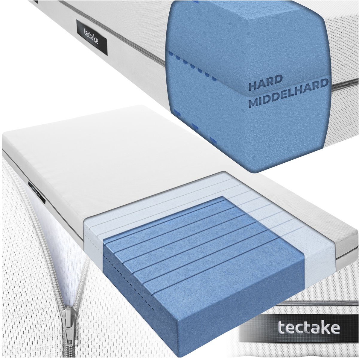 Tectake Matras Sky - 100 x 190 cm - 18 cm dik - Eenpersoons Matras van Comfortschuim - Koudschuim met 2 hardheidsgraden - H2 en H3 - Inclusief Wasbare Hoes van Ademend 3D-meshweefsel wit