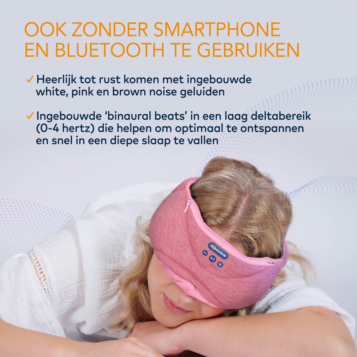 Slowwave Serenity Mask - New generation bluetooth slaapmasker - inclusief White, Pink en Brown Noise - Inclusief Binaural Beats - Met handige timer (onbezorgd in slaap vallen) - Ervaar het beste audio masker - Kleur: roze — afbeelding 8