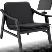 tectake® Tuinstoel - Houten Stoel voor Balkon of Tuin - Rieten zitting - Buitenfauteuil - Draagvermogen tot 150kg - Stoel voor binnen of buiten - Incl. kussen - zwart