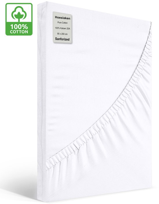 Hoeslaken 90x200 Katoen - Katoen Lisse - Comfort - Long Life - Wit