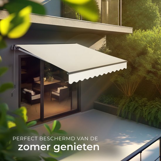 Store banne à bras articulés tectake® - 250 x 200 cm - Protection solaire pour fenêtres, balcons et extérieurs - Montage mural - Résistant à Water et aux UV - Beige