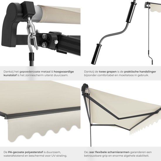 Store banne à bras articulés tectake® - 250 x 200 cm - Protection solaire pour fenêtres, balcons et extérieurs - Montage mural - Résistant à Water et aux UV - Beige