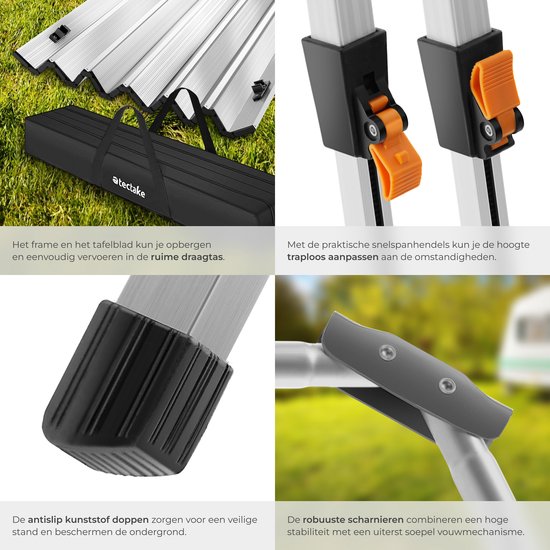 tectake® - Aluminium klaptafel Bastiaan in hoogte verstelbaar , Zwart
