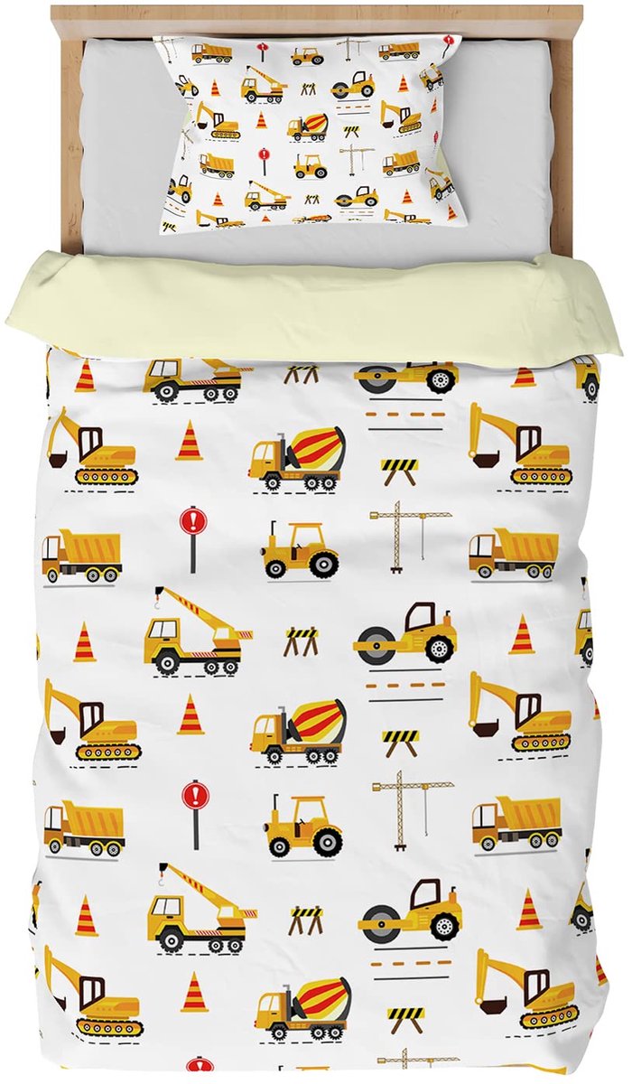Unyqoos Levendig Kinderbeddengoed Set met Tractors en Voertuigen Motief voor Slaapcomfort kleur