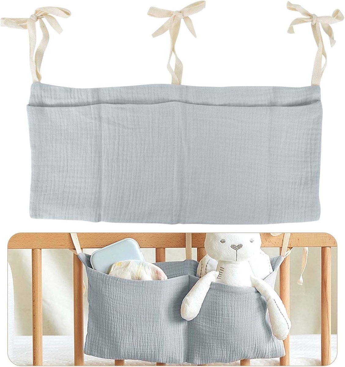 Ibenzoa® Grijs Kinderkamer Bedzak met Twee Zakken - Organisatie voor Wieg en Bed