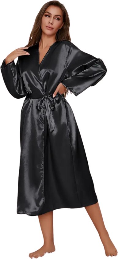 Bovista Satijnen Badjas Dames - Kimono - Kamerjas - Satijn - Ochtendjas - Pyjama - Maat XL