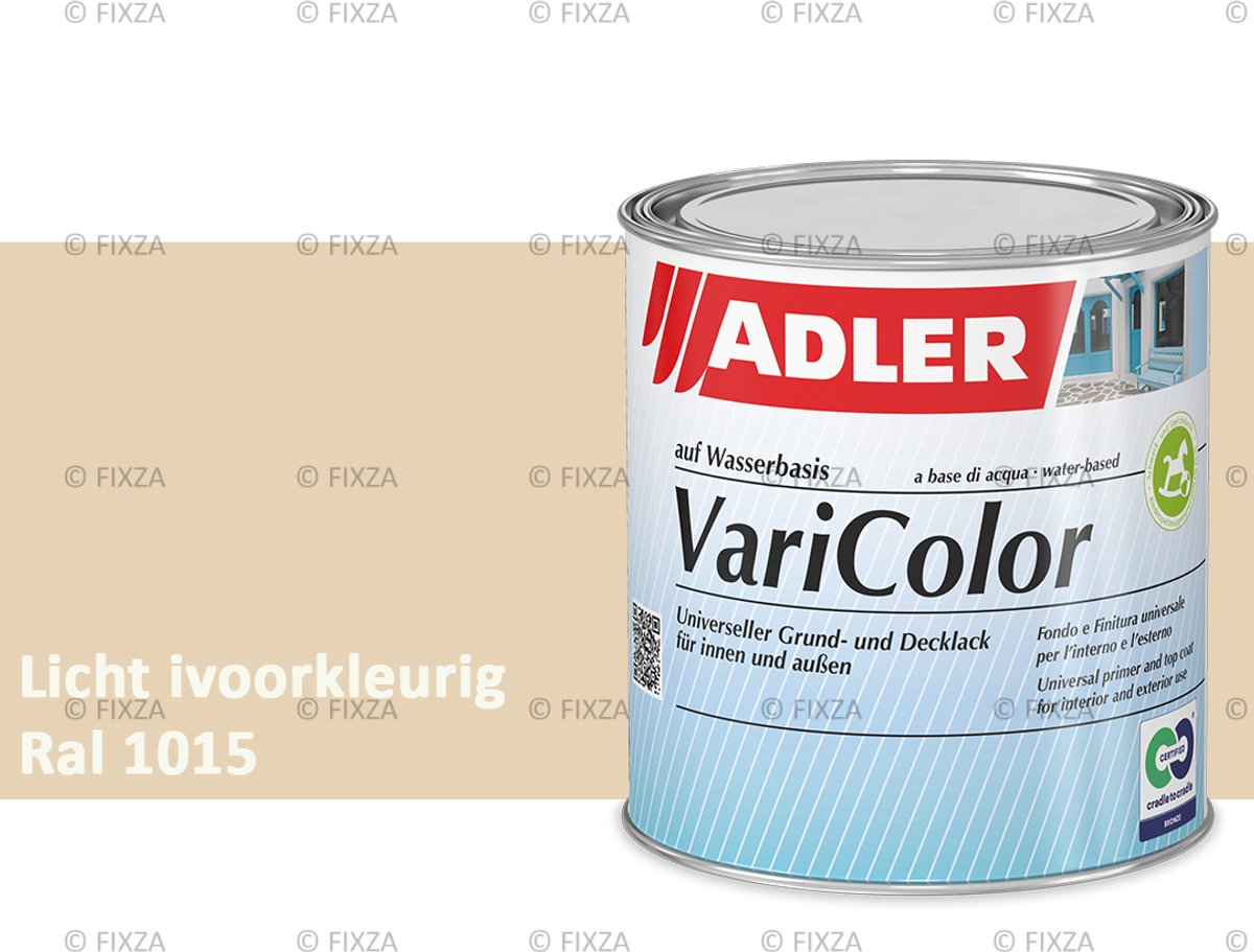 ADLER Varicolor Lakverf RAL 1015 – Licht ivoor 375 ml – 2-in-1 Houtverf, Metaalverf en Kunststof Lak voor Binnen & Buiten