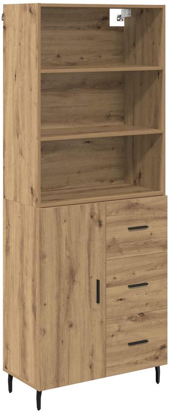 Generisch furniture24 Wohnwand Sky, Riviera Eiche, 7 Türen, Vitrine mit Highboard und Lowboard