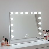Bright Beauty® Make-up Spiegel met Verlichting – Hollywood Spiegel – 60×50 cm – 15 LED Lampen – 3 Lichtkleuren – Dimbaar – Smart Touch – Wit