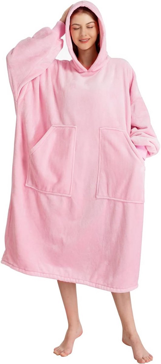 Oversized Draagbare Deken Hoodie voor Volwassenen - Gezellig Flanellen Sweatshirt