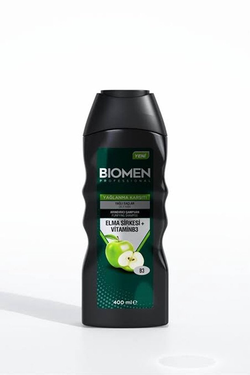 Biomen shampoo voor Vet Haar - Professional Appelazijn & Vitamine B3 Anti-Vet Zuiverende Shampoo 400 ml – Diepe Zuiverende en Balancerende Verzorging voor Vet Haar - vet haar - Bio shampoo - Herbal shampoo - haarverzorging
