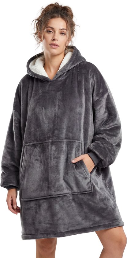 JAXY Hoodie Deken - Snuggle Hoodie - Fleece Deken Met Mouwen - Hoodie Blanket - Donkergrijs