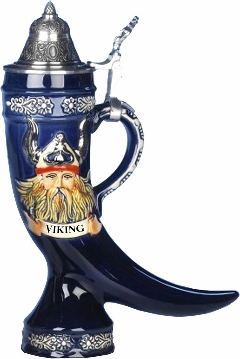 Wikinger Bierpul 0,4 Liter met Relief - Handgemaakt en Beschilderd